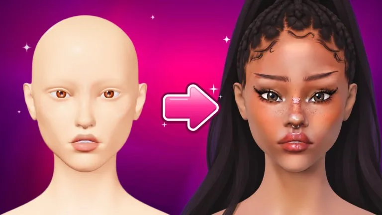 A bare face on the left becomes a full glam makeup look on the right